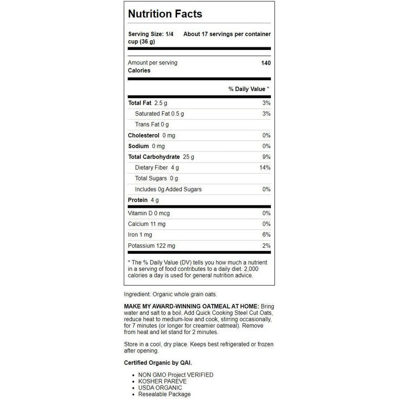 Bob's Red Mill Organic Quick Cooking Steel Cut Oats