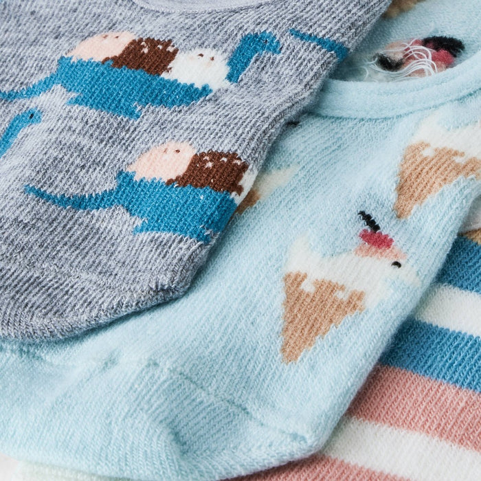 Women's Dino Sundaes 3pk Liner Socks - Heather Gray/Ivory/Blue 4-10