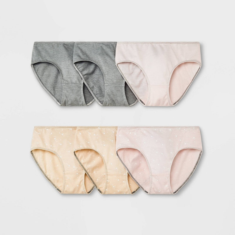Girls' 6pk Cotton Briefs - Cat & Jack Gray/Beige/Pink L