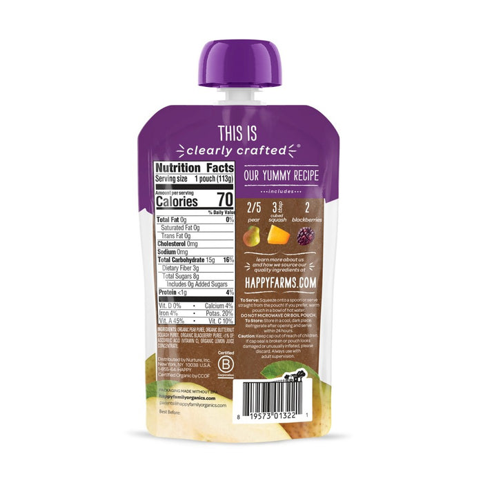 HappyBaby Clearly Crafted Pears Squash & Blackberries Baby Food - 4oz