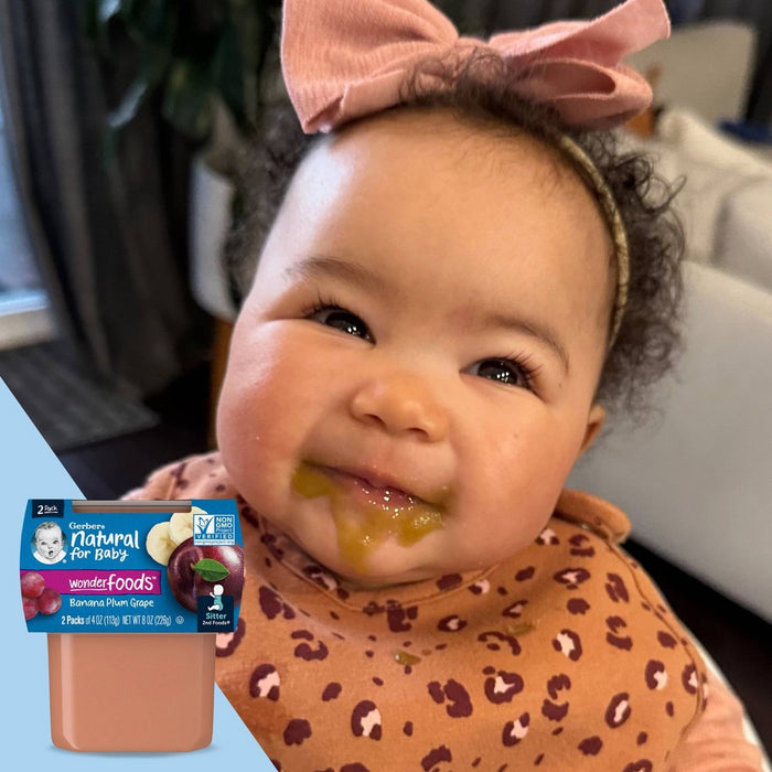 Gerber 2nd Foods Wonderfoods, Banana, Plum & Grape Puree Tub - 8oz/2pk