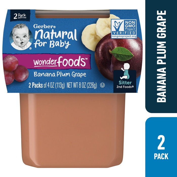 Gerber 2nd Foods Wonderfoods, Banana, Plum & Grape Puree Tub - 8oz/2pk