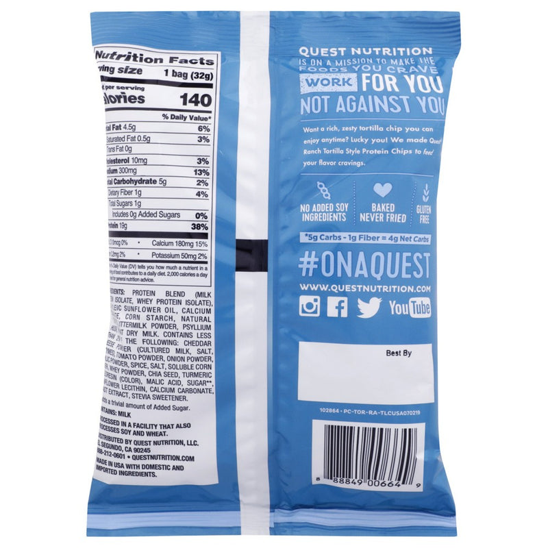 Quest Ranch Tortilla Style Protein Chips - Case of 8/1.1 oz