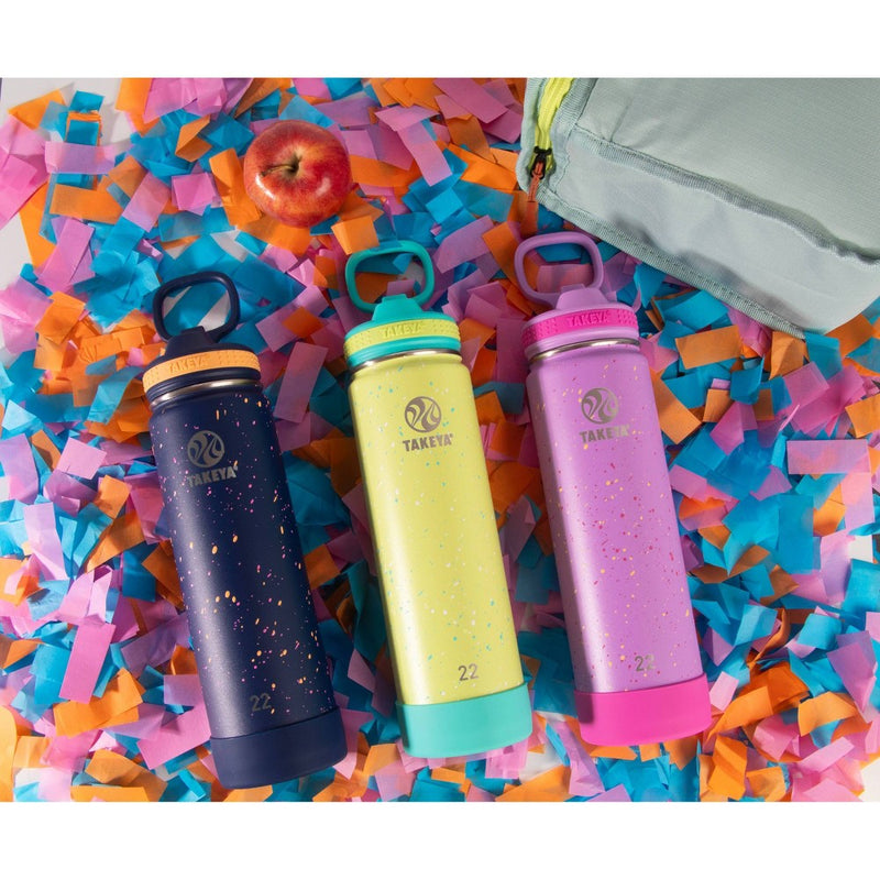 Takeya 22oz Kids' Stainless Steel 2 Color Confetti Insulated Water Bottle with Straw Lid - Purple Love