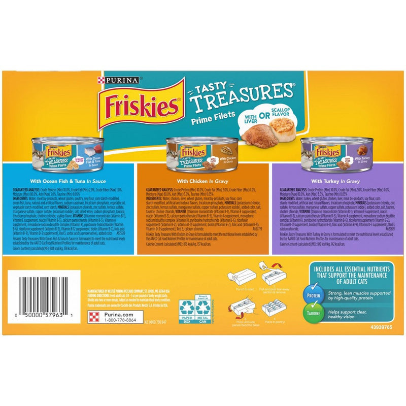 Purina Friskies Tasty Treasures Prime Filets Ocean Fish, Chicken & Turkey Wet Cat Food - 5.5oz/12ct Variety Pack