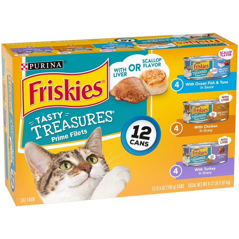 Purina Friskies Tasty Treasures Prime Filets Ocean Fish, Chicken & Turkey Wet Cat Food - 5.5oz/12ct Variety Pack