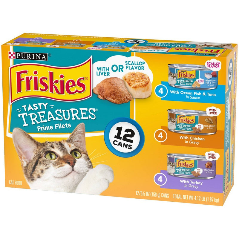 Purina Friskies Tasty Treasures Prime Filets Ocean Fish, Chicken & Turkey Wet Cat Food - 5.5oz/12ct Variety Pack