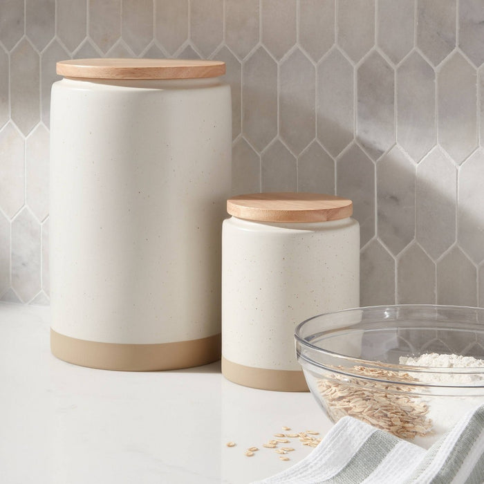 Small Camwood Collection Stoneware Canister With Wood Lid Cream - Threshold
