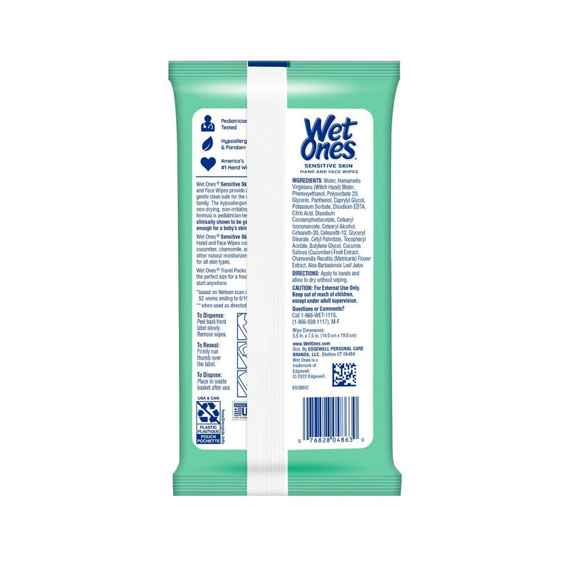 Wet Ones Sensitive Skin Hand Wipes Travel Pack - Fragrance Free - 20ct