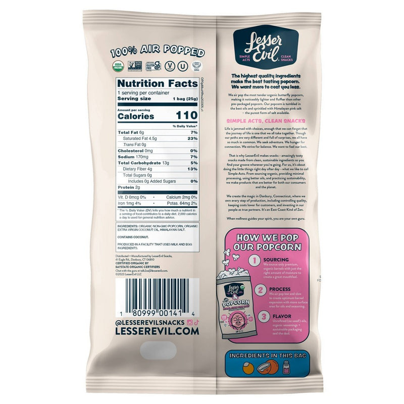 Lesserevil Popcorn - Himalayan Pink Single Serve - .88oz