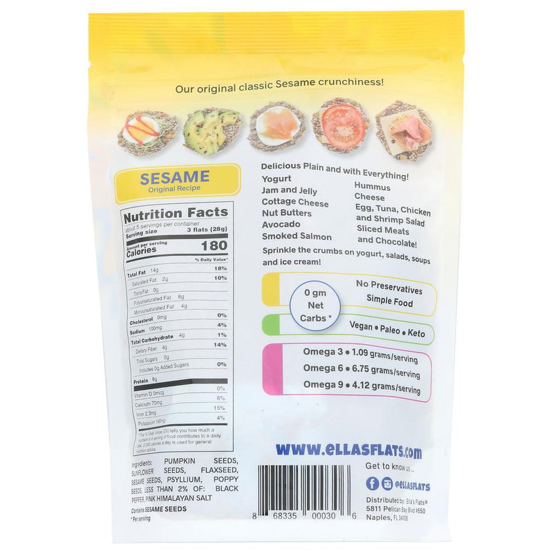 Ella's Flats Sesame All Seed Savory Crisps - Case of 6/4.8 oz