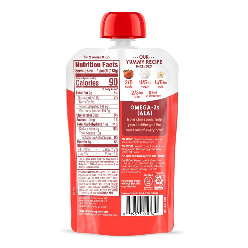 HappyTot Super Morning Organic Apples Cinnamon Yogurt & Oats with Superchia Baby Food Pouch - 4oz