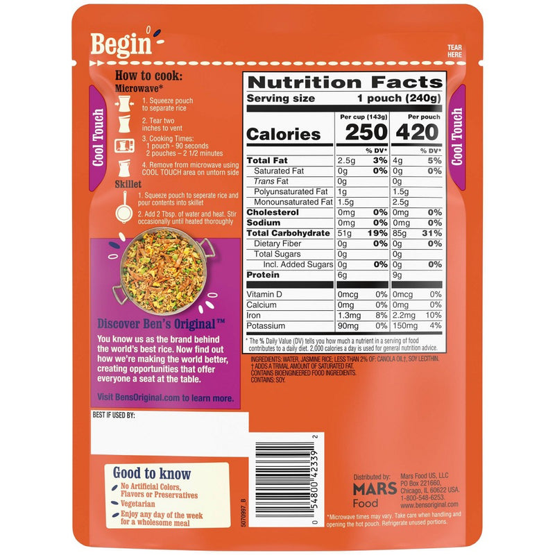 Ben's Original Ready Rice Jasmine Rice Microwavable Pouch - 8.5oz