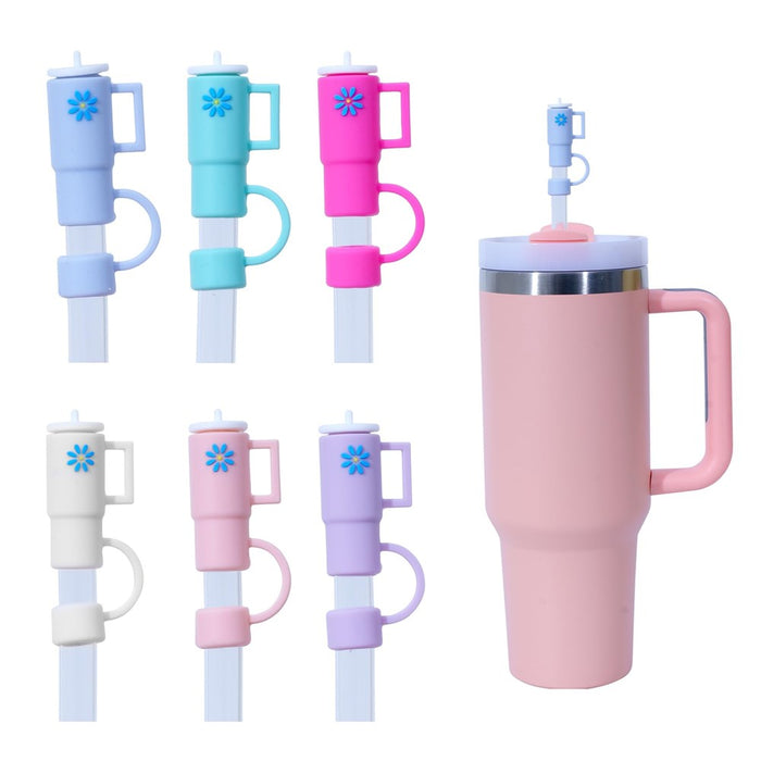 Jahao 6 Pcs Straw Cover Cap For Stanley Cup Cute Silicone Straw Topper For 40 Oz 30 Oz Or 20 Oz Water Bottle Tumbler, Dust-Proof Drinking Straw Reusable Straw Tips Lids, 0.4In/10Mm Diameter