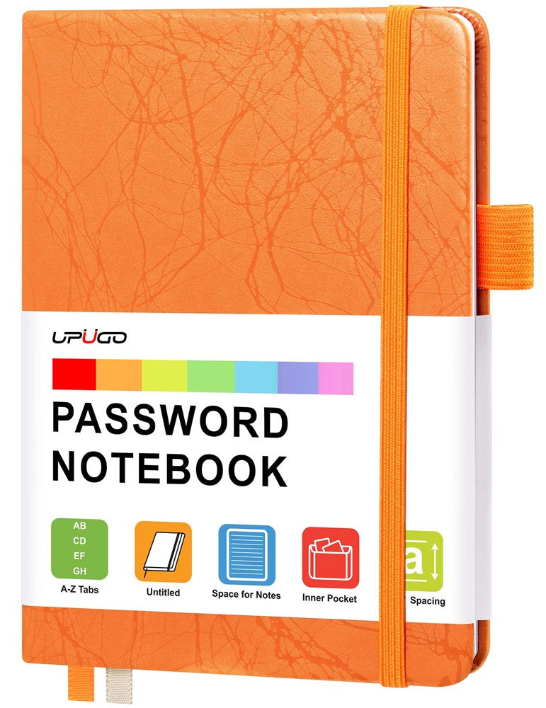 Password Book With Alphabetical Tabs, Upugo Internet Address And Password Keeper Notebook For Computer & Website Logins, Small Pocket Size, Orange