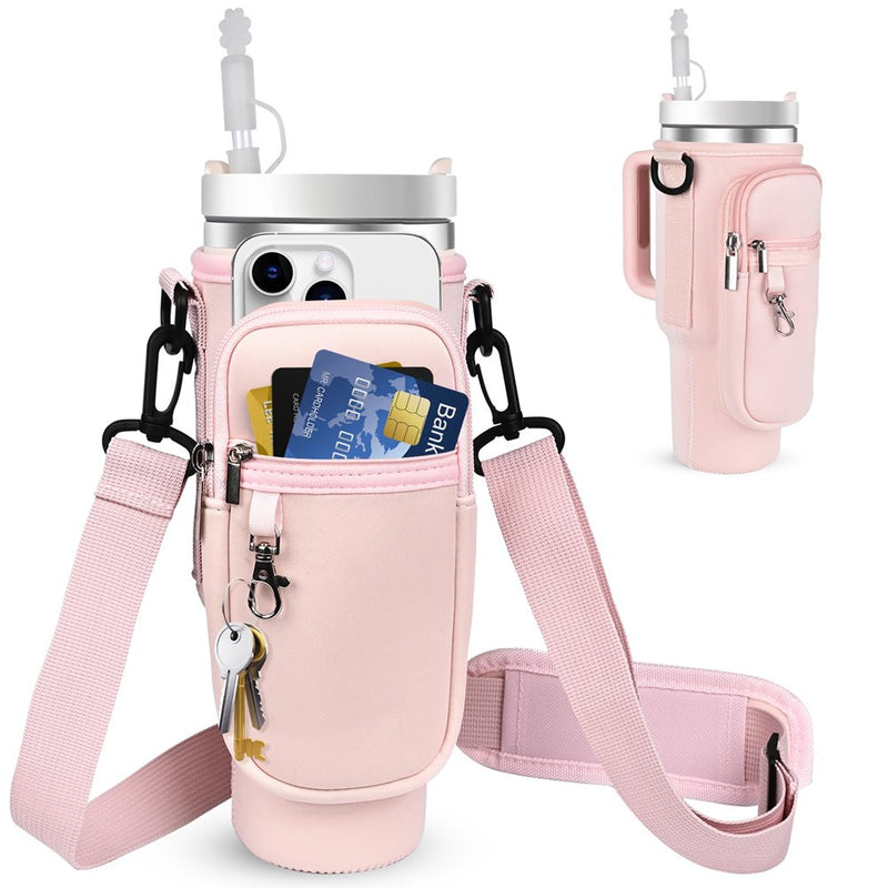 Water Bottle Holder For Stanley 40 Oz Tumbler With Handle,Crossbody Water Bottle Carrier Bag With Strap& Phone Pocket For Stanley Cup Carrying Accessories,Sling Bag For Walking Hiking Camping Gym