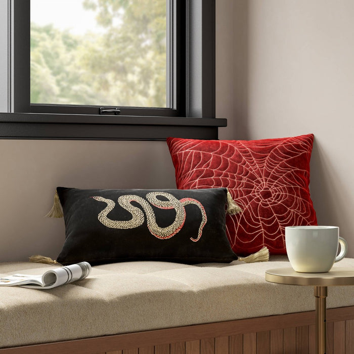 Lumbar Embroidered Snake Velvet Throw Pillow Black - Threshold