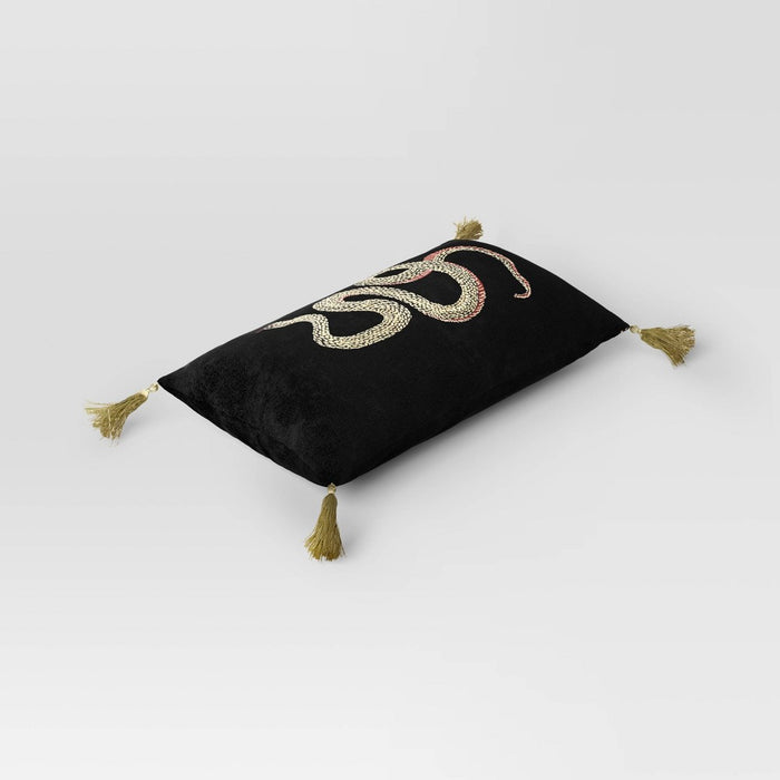 Lumbar Embroidered Snake Velvet Throw Pillow Black - Threshold
