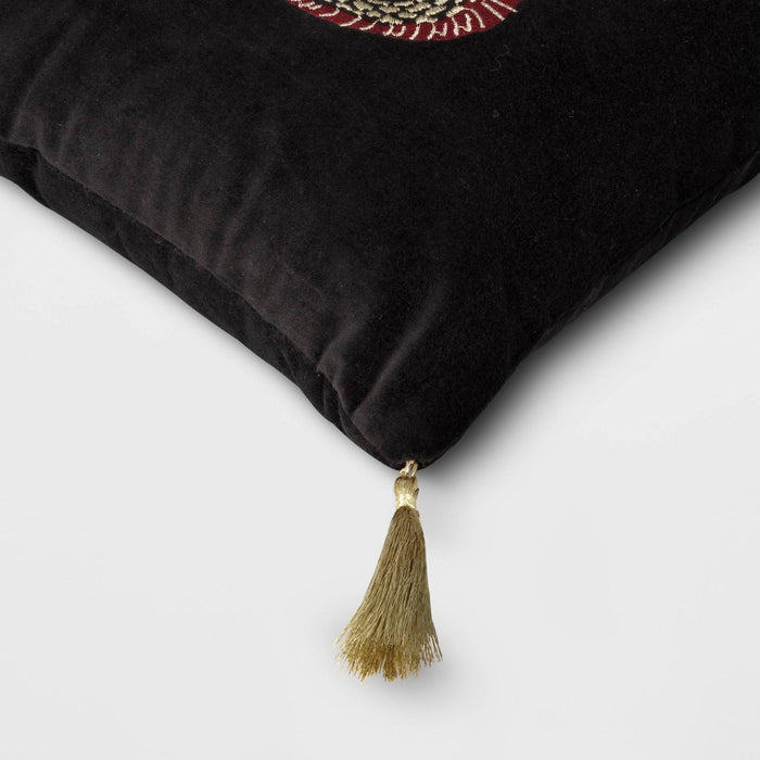 Lumbar Embroidered Snake Velvet Throw Pillow Black - Threshold