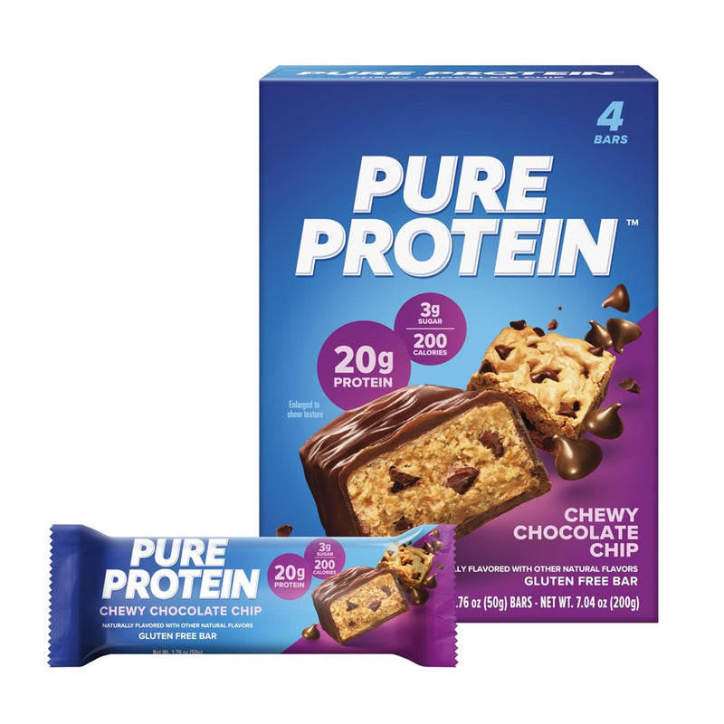 Pure Protein Bars, High Protein, Nutritious Snacks To Support Energy, Low Sugar, Gluten Free, Chewy Chocolate Chip, 1.76Oz, Pack Of 4