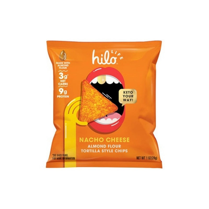 Hilo Life Nacho Cheese Almond Flour Tortilla Chips - Case of 12/1 oz
