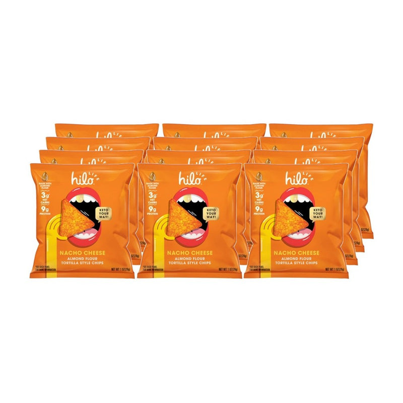 Hilo Life Nacho Cheese Almond Flour Tortilla Chips - Case of 12/1 oz