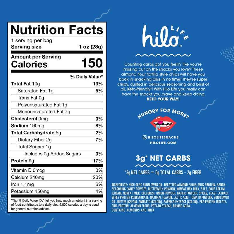 Hilo Life Tortilla Chips Ranch - Case of 12 - 1 oz
