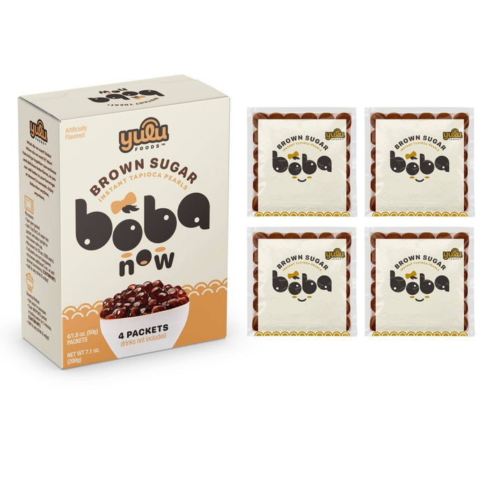 Yulu Boba Now Brown Sugar - Instant Tapioca Boba Pearls for Boba Tea Packets - 4ct