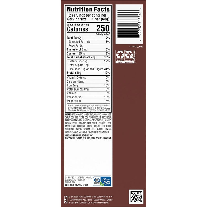 CLIF Bar Chocolate Brownie Energy Bars - 12ct