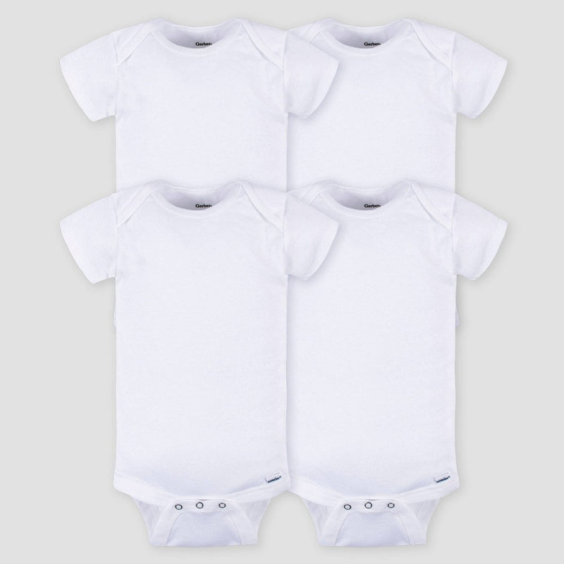 Gerber Baby 4pk Short Sleeve Onesies - White 12M