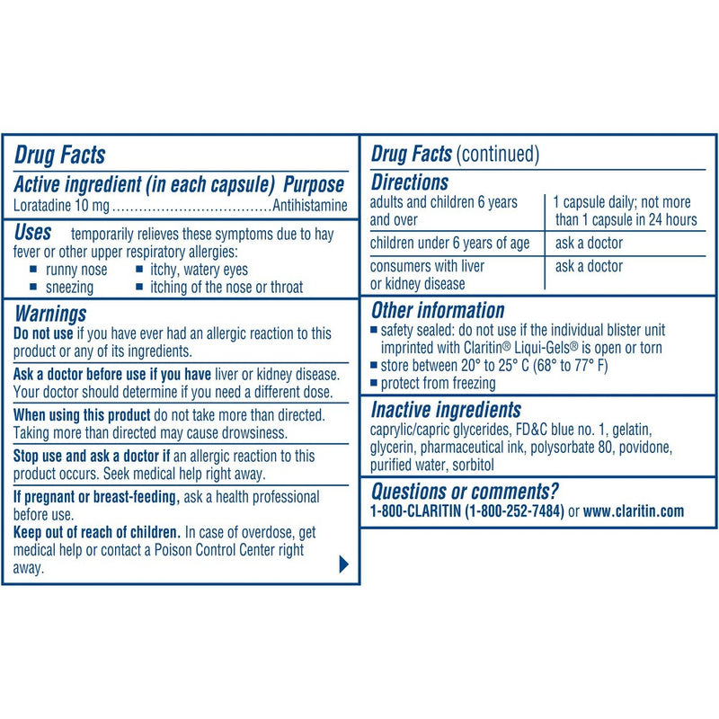 Claritin Allergy Relief 24 Hour Non-Drowsy Loratadine Liquid Gel - 10ct EXP:01/2027