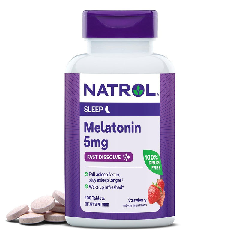 Natrol Sleep Melatonin 5Mg Fast Dissolve Tablets, Nighttime Sleep Aid For Adults, 200 Strawberry-Flavored Melatonin Tablets, 200 Day Supply