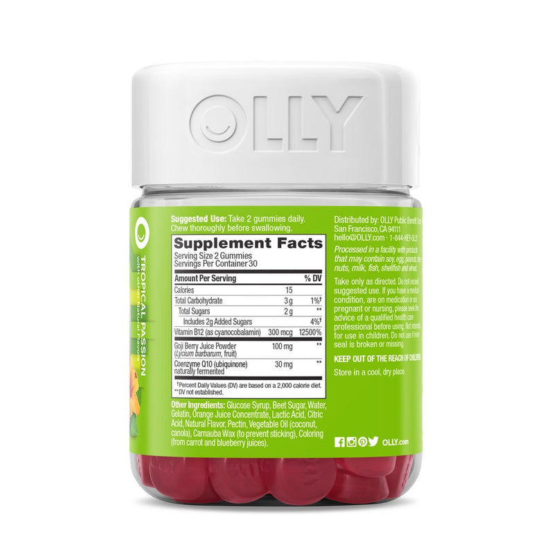 OLLY Daily Energy Caffeine-Free Gummies with Vitamin B12, CoQ10 & Goji Berry - Tropical Passion - 60ct