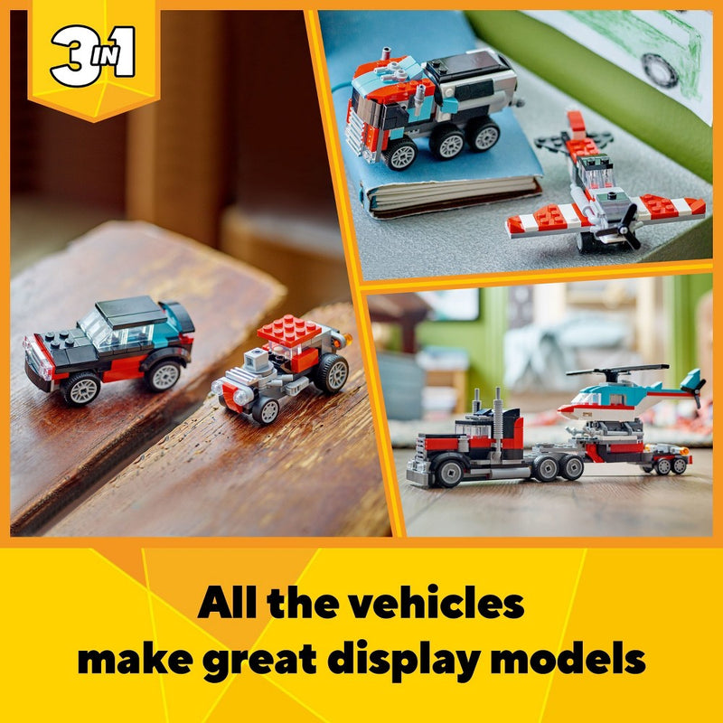 LEGO Creator 3 in 1 Flatbed Truck with Helicopter Toy 31146