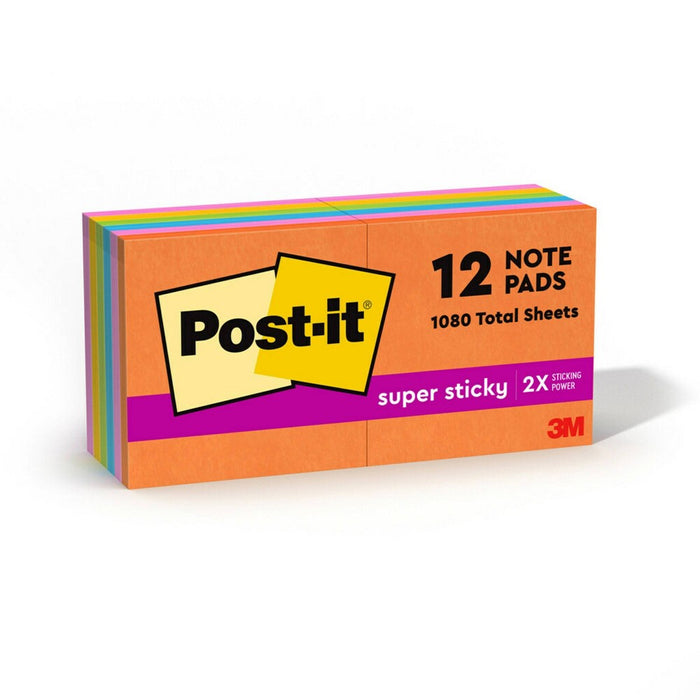 Post-it Super Sticky Notes, 3 in. x 3 in., Energy Boost Collection, 12 Pads/Pack