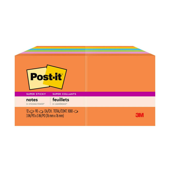 Post-it Super Sticky Notes, 3 in. x 3 in., Energy Boost Collection, 12 Pads/Pack
