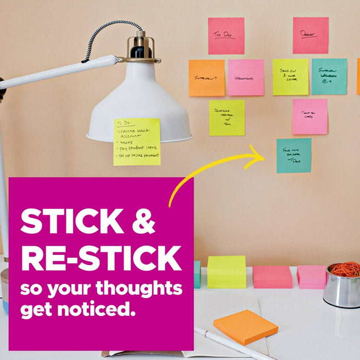 Post-it Super Sticky Notes, 3 in. x 3 in., Energy Boost Collection, 12 Pads/Pack