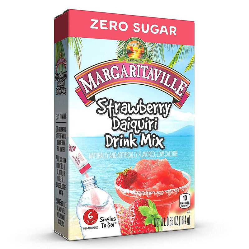 Margaritaville Margarita Singles To Go - Strawberry Daiquiri Flavored Non-Alcoholic Powder Sticks Drink Mix, 6 Count Per Pack (Pack Of 6)