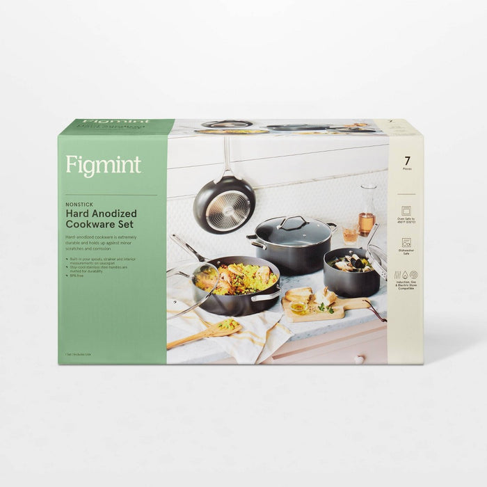 7pc Nonstick Hard Anodized Aluminum Cookware Set Dark Gray - Figmint (LOCAL PICKUP ONLY)