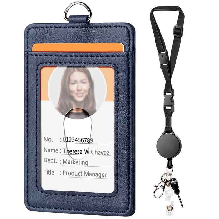 Leather Badge Holder And Adjustable Retractable Lanyards, Quick Release Buckle And Safety Breakaway Lanyards With Swivel Metal Clasp For Offices, Staff, Students, Employees