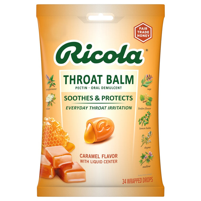 Ricola Caramel Throat Balm Drops - Throat Relief & Protection - 34ct