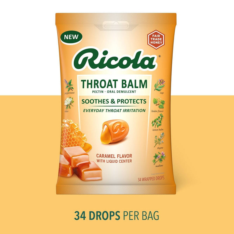 Ricola Caramel Throat Balm Drops - Throat Relief & Protection - 34ct