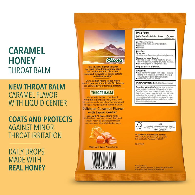 Ricola Caramel Throat Balm Drops - Throat Relief & Protection - 34ct
