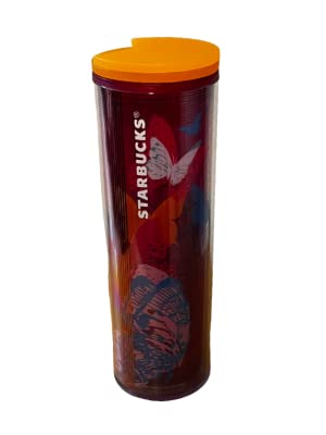 Starbucks 2022 Spring Floral Hop Acrylic Hot Coffee Double-Walled Tumbler With Orange Lid 16Oz