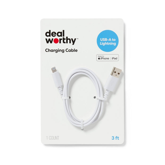3' Lightning to USB-A Charging Cable - dealworthy White