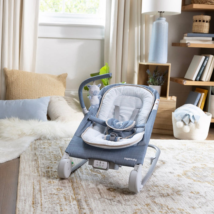Ingenuity 2-in-1 Happy Belly Rock To Bounce Massage Baby Seat - Chambray (LOCAL PICKUP ONLY)