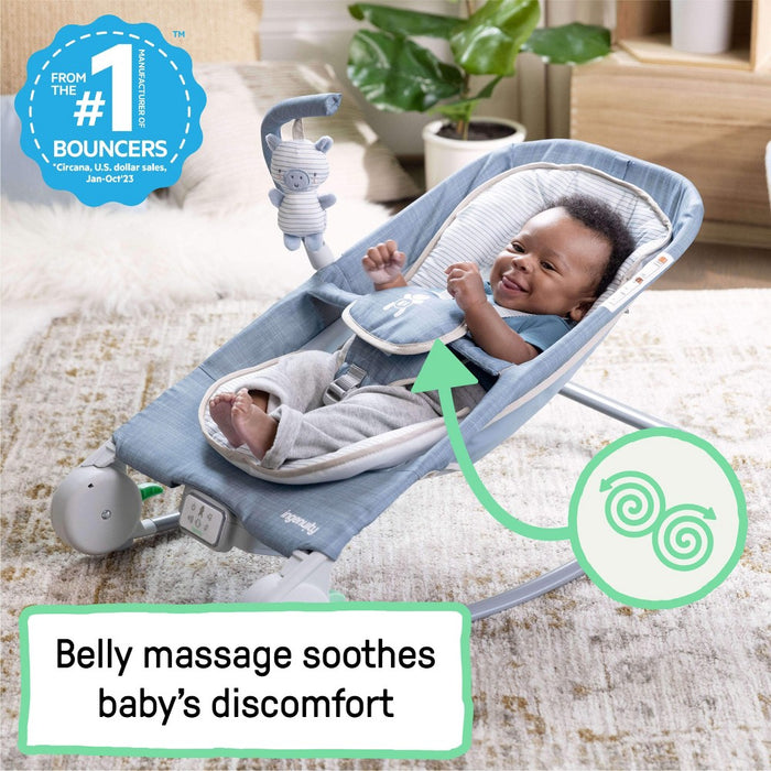 Ingenuity 2-in-1 Happy Belly Rock To Bounce Massage Baby Seat - Chambray (LOCAL PICKUP ONLY)
