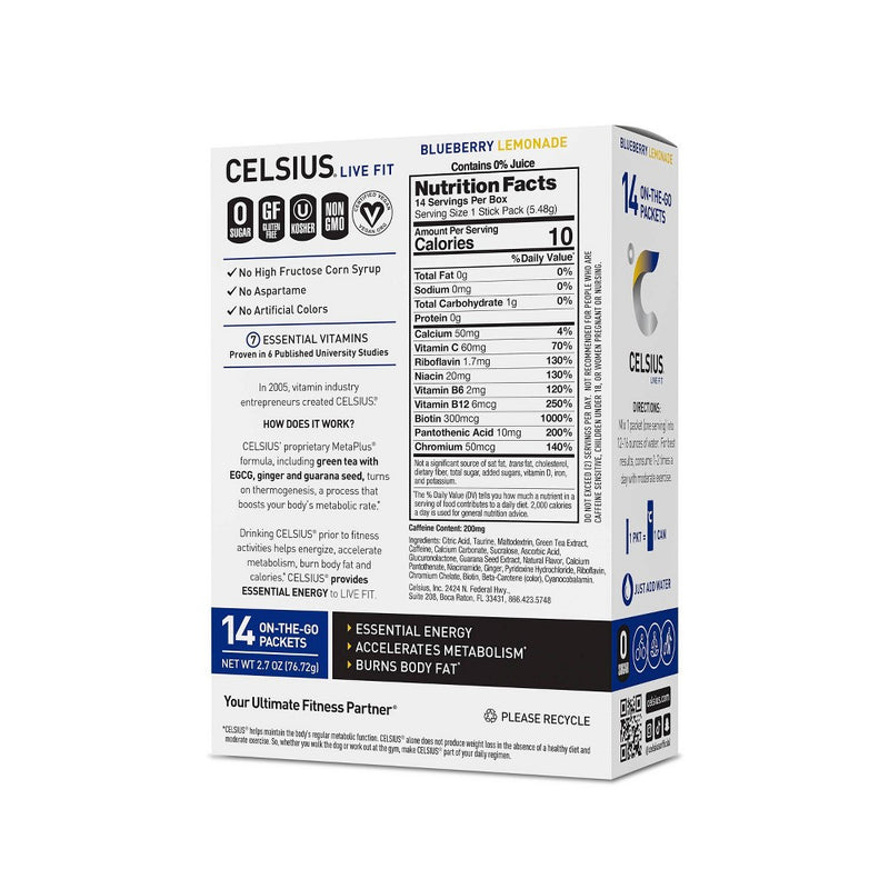 Celsius Blueberry Lemonade Powder Sticks - 14pk/.19oz
