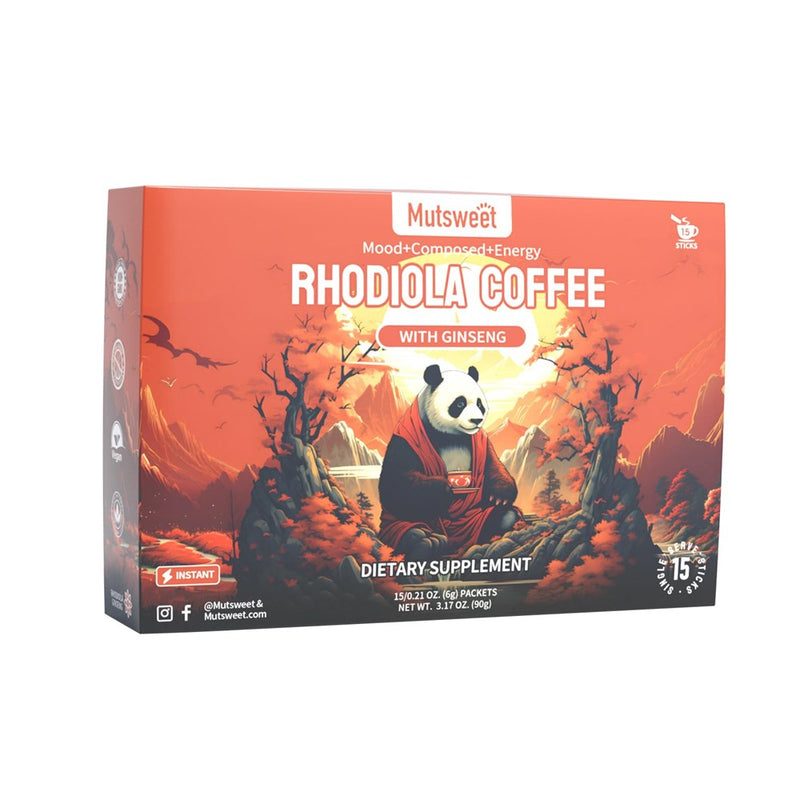 Mutsweet Instant Coffee With Rhodiola Rosea And Ginseng - Energizing And Focus-Enhancing Single Serve Packets For Improved Effectiveness, Better Taste And Texture, 15 Servings