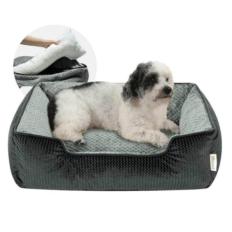 Miguel Medium Small Dog Bed With Washable Removable Cover - Rectangle Pet Bed For Indoor Cats With Bolster Soft Cuddle Bed For Puppies With Supportive Side Wall Non-Slip Bottom, Dark Gray 25 Inches